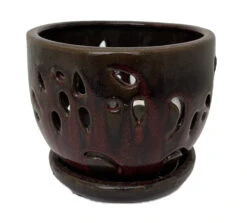 Ceramic Orchid Pot/Saucer 5 3/4" X 4 3/8" - Tropical Red