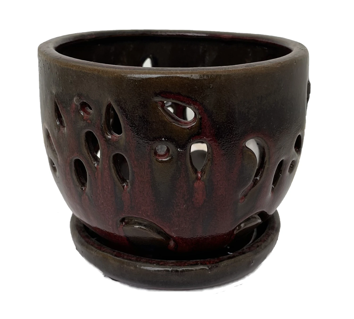 Ceramic Orchid Pot/Saucer 5 3/4" X 4 3/8" - Tropical Red