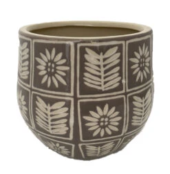 Sunflower Ceramic Pot - Indoors Or Out - 7" X 6.25" - Grey
