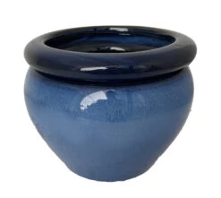 Round Self Watering Glazed Ceramic Pot - Light Blue - 6 1/4 X 4 3/4"