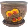 Thai Garden Yellow Butterfly Ceramic Pot With Attached Saucer - 6.75" X 6"