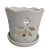 Matte White Butterfly Ceramic Orchid Pot With Attached Saucer - 5" X 5"