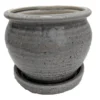 Speckle Planter With Attached Saucer - Grey - 6" X 5 1/2"