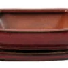 Ceramic Bonsai Pot/Attached Saucer - Parisian Red - 8" X 6.25" X 3" + Felt Feet