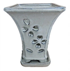 High Style Ceramic Orchid Pot/Saucer - 6 1/8" X 8" - Beige