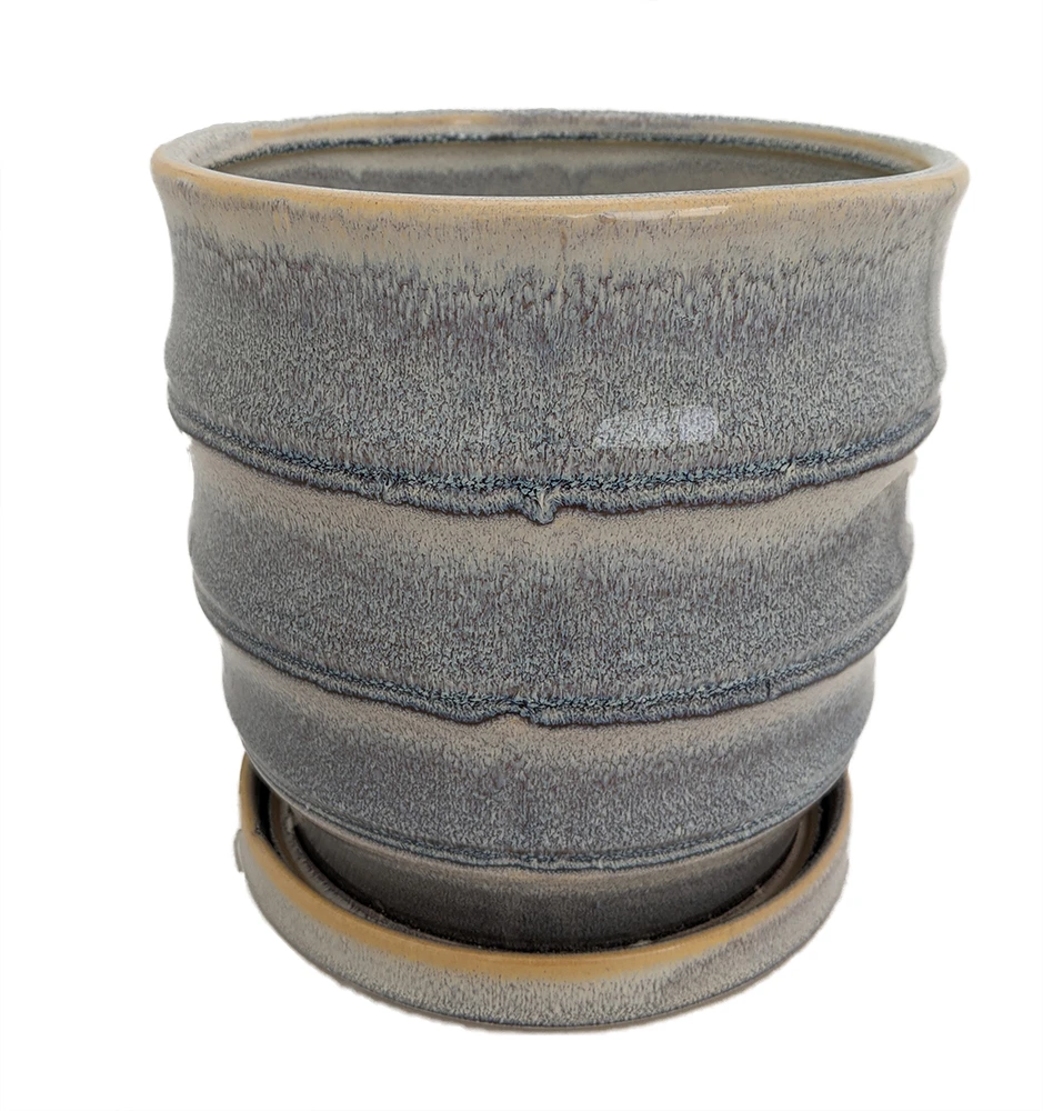 Morrocroft Ceramic Egg Pot With Attached Saucer - 5.25" X 5" - Storm Tiered