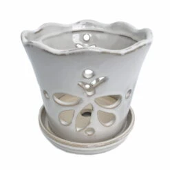 Butterfly Ceramic Orchid Pot/Saucer 5" X 5" - White - #50248