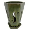 High Style Ceramic Orchid Pot/Saucer - 6 1/8" X 8" - Green Hexagon