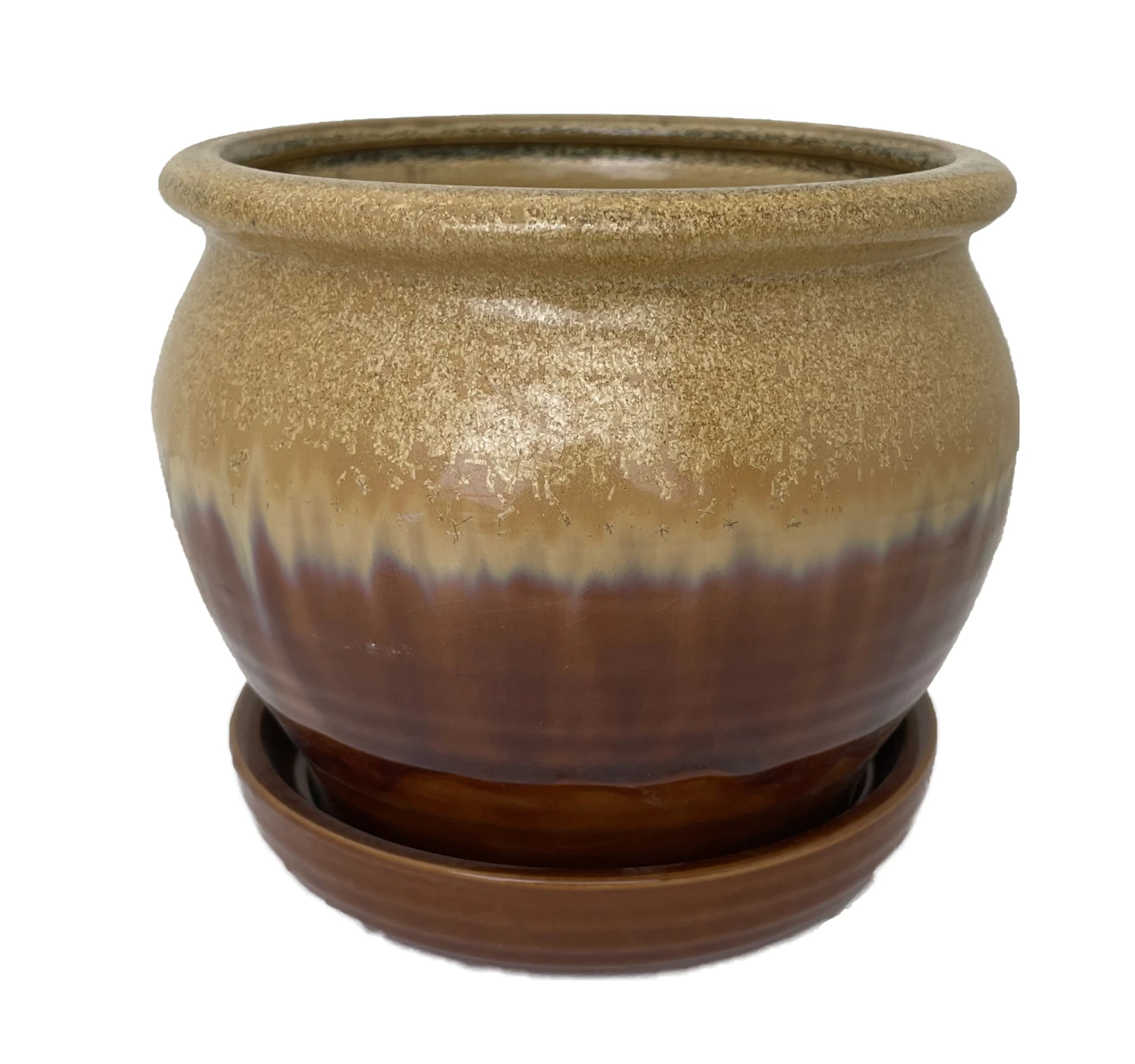 Archdale Ceramic Planter With Attached Saucer - Desert Sun - 6" X 5"