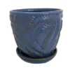 Beach Fern Ceramic Pot With Attached Saucer - Blue Yonder - 5" X 4.75"