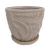 Beach Fern Ceramic Pot With Attached Saucer - Moonstone - 5" X 4.75"