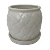Camilia Ceramic Pot With Attached Saucer - 6" X 5" - Alabaster
