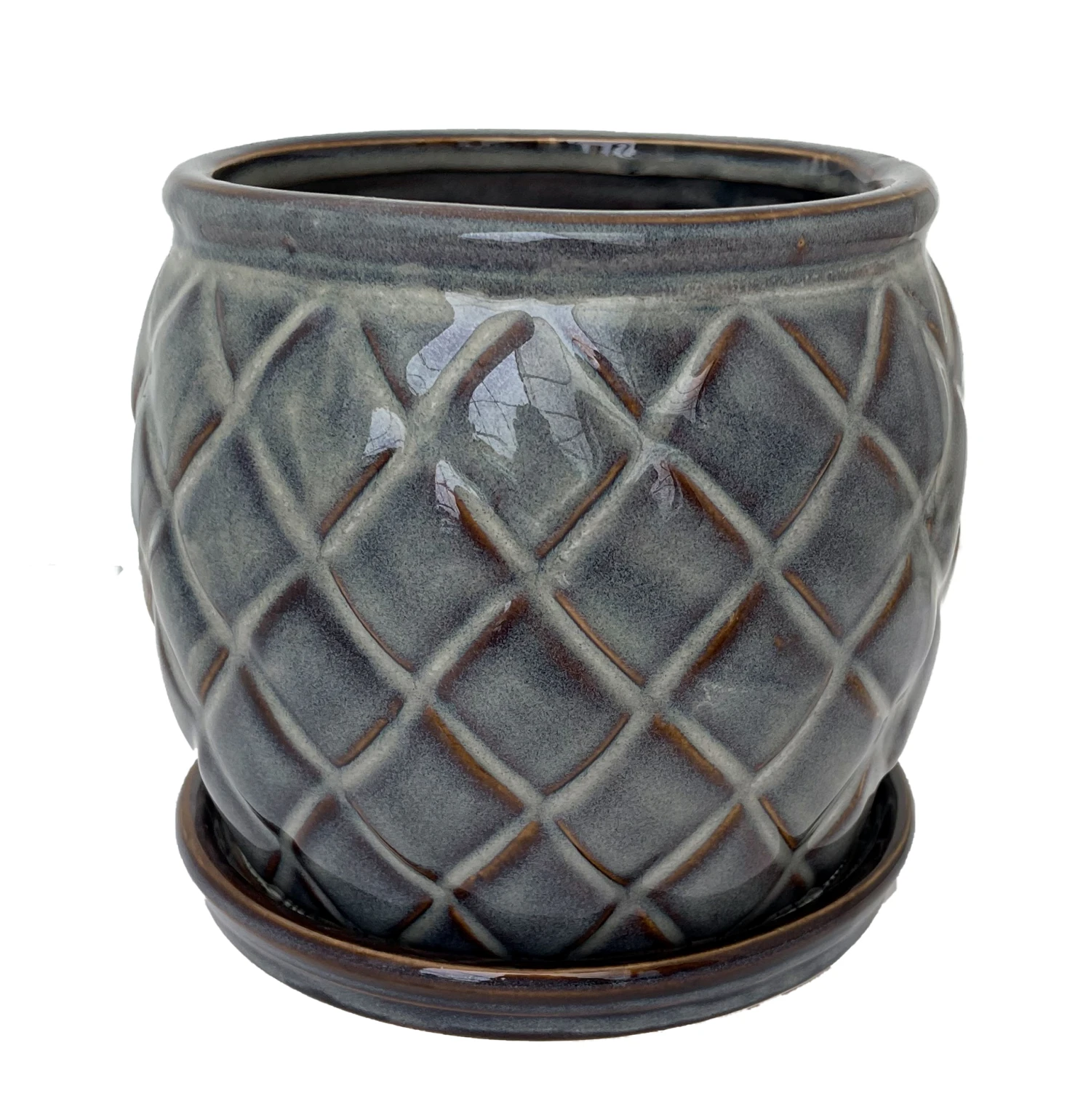 Camilia Ceramic Pot With Attached Saucer - 6" X 5" - Cappuccino