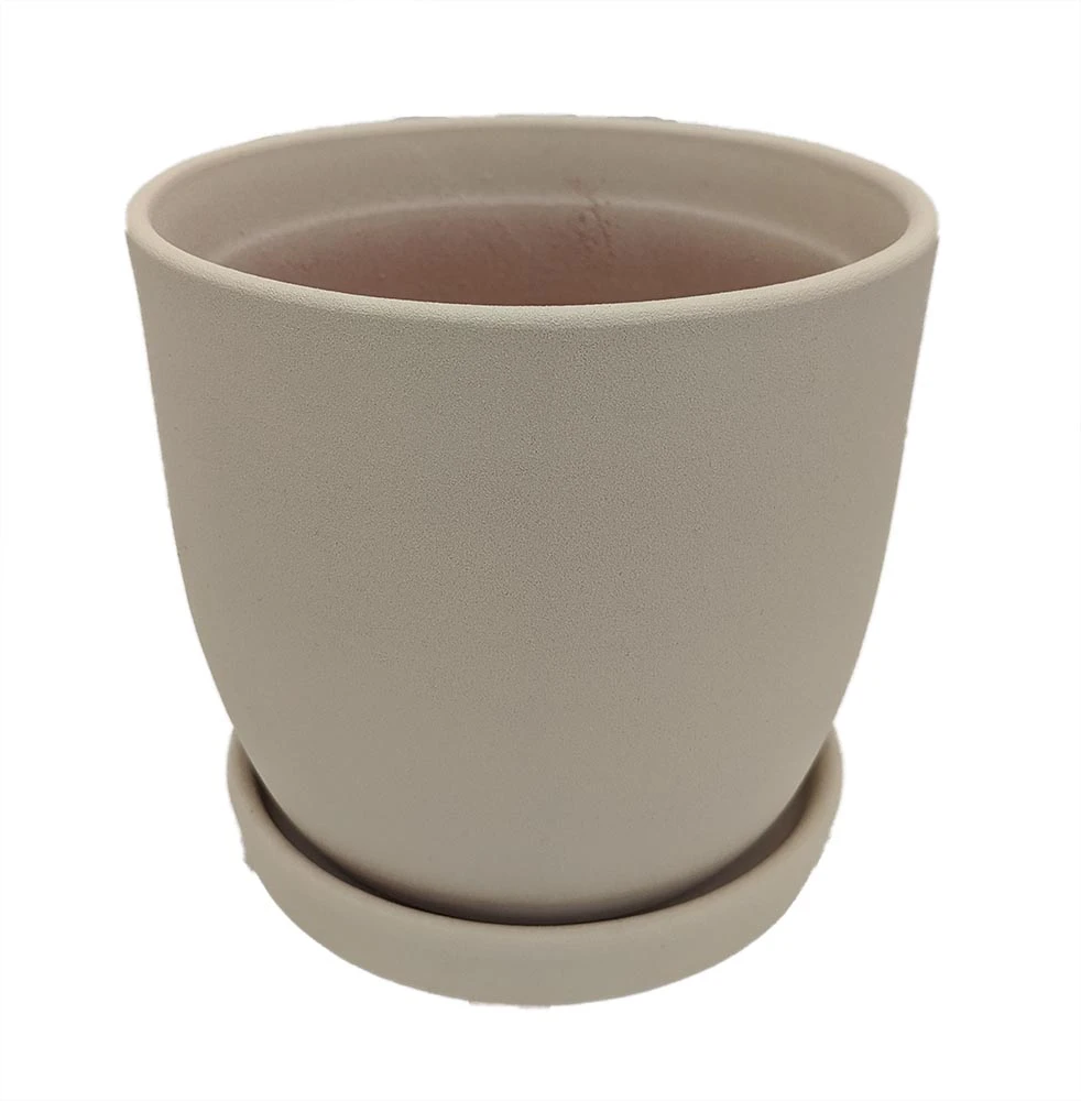 Chatham Egg Pot With Attached Saucer - Sandy Matte White - 5.5" X 5"