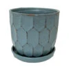 Distressed Honeycomb Ceramic Planter With Attached Saucer - Sky - 5.5" X 5.5"