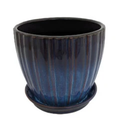Lady Jane Stormy Night Ceramic Pot With Attached Saucer - 5.25" X 5"