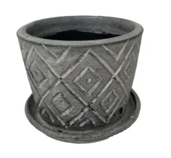 Rustic Thai Garden Charcoal Ceramic Pot With Attached Saucer - 6" X 6"