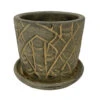 Rustic Thai Garden Green Ceramic Pot With Attached Saucer - 6" X 6"