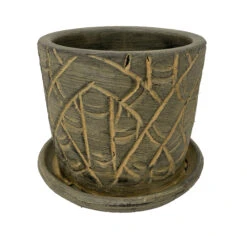 Rustic Thai Garden Green Ceramic Pot With Attached Saucer - 6" X 6"