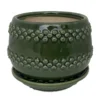 Seneca Ceramic Pot With Attached Saucer - 5" X 4.25" - Emerald
